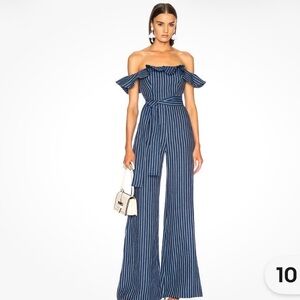 Alexis Pants/Jumpsuit Strapless Wide Leg Blue/White Stripe Belted Size Small